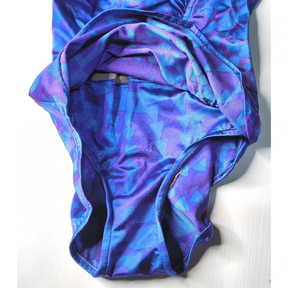 Sandcastle One Piece Swimsuit Women Size‎ 12 Purple Blue Ruched Vintage
